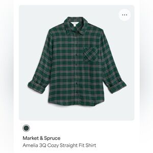 Market & Spruce Green and Pink Plaid Button-Down Shirt
